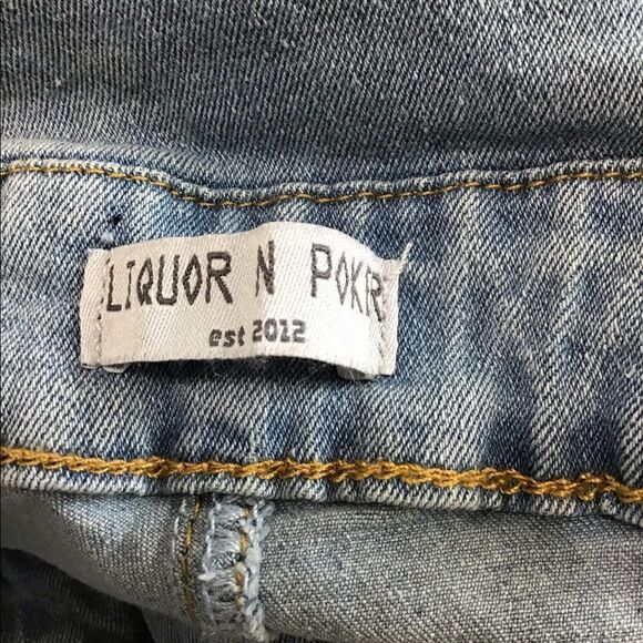 LIQUOR N POKER Blue Nevada With Blk/Wht Side Stripes Stonewashed Overalls Unisex - Picture 10 of 13